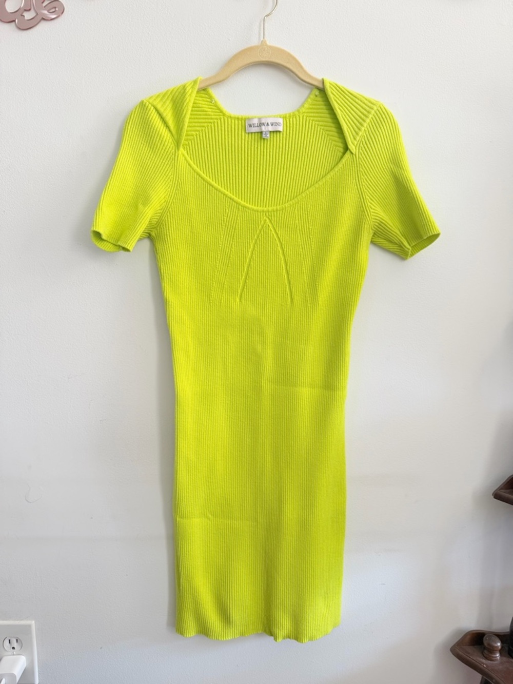 Willow & Wind Neon Lime Ribbed Knit Mini Dress